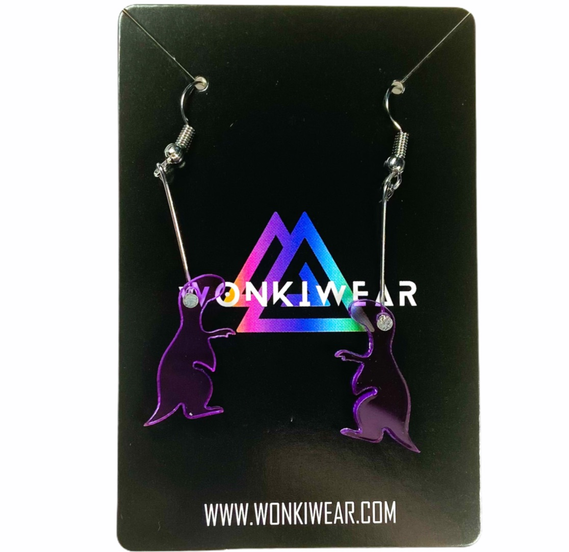 Earrings - Purple dinosaur drop