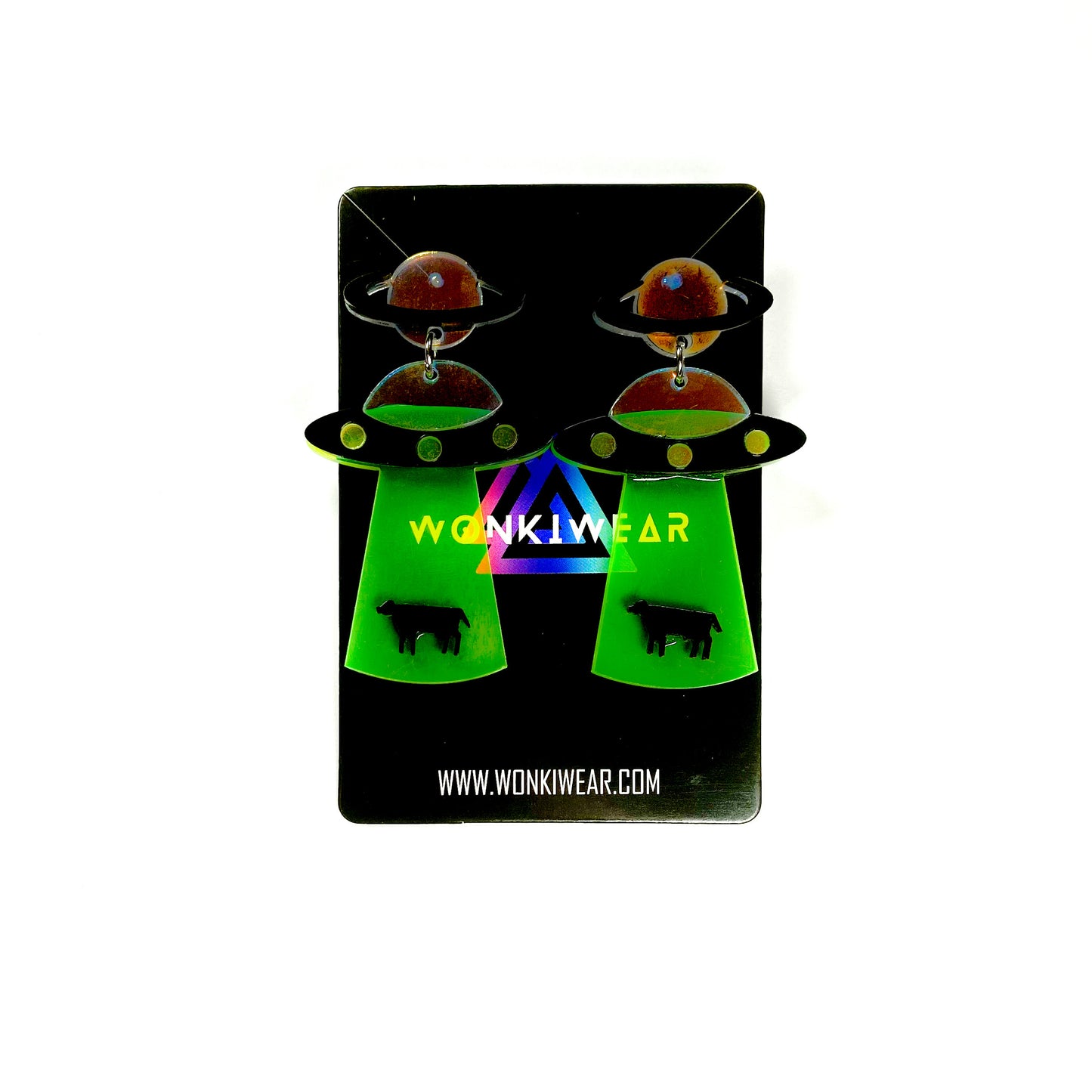 Earrings - Oversized neon cow abduction drops