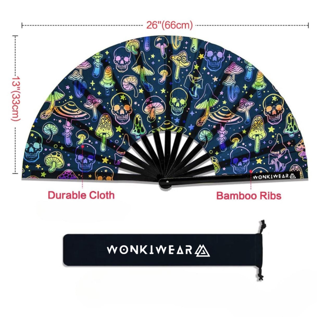 XL Festival Fan - UV Reactive, Skulls and Shrooms