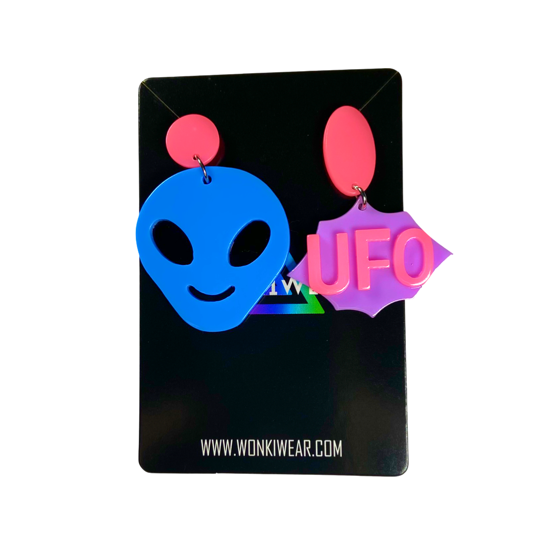 Earrings - Mismatched alien UFO drops