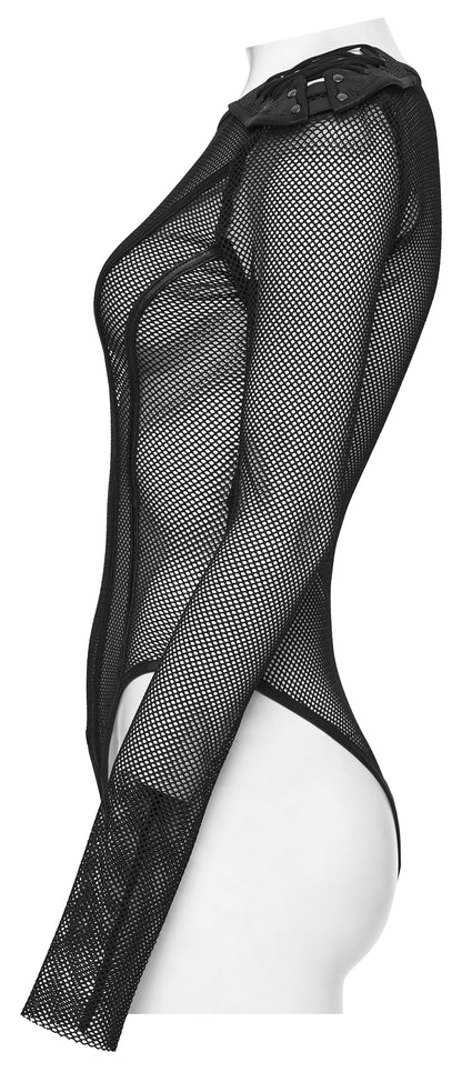 Black Cyberpunk Mesh Rave Bodysuit | Punk Rave