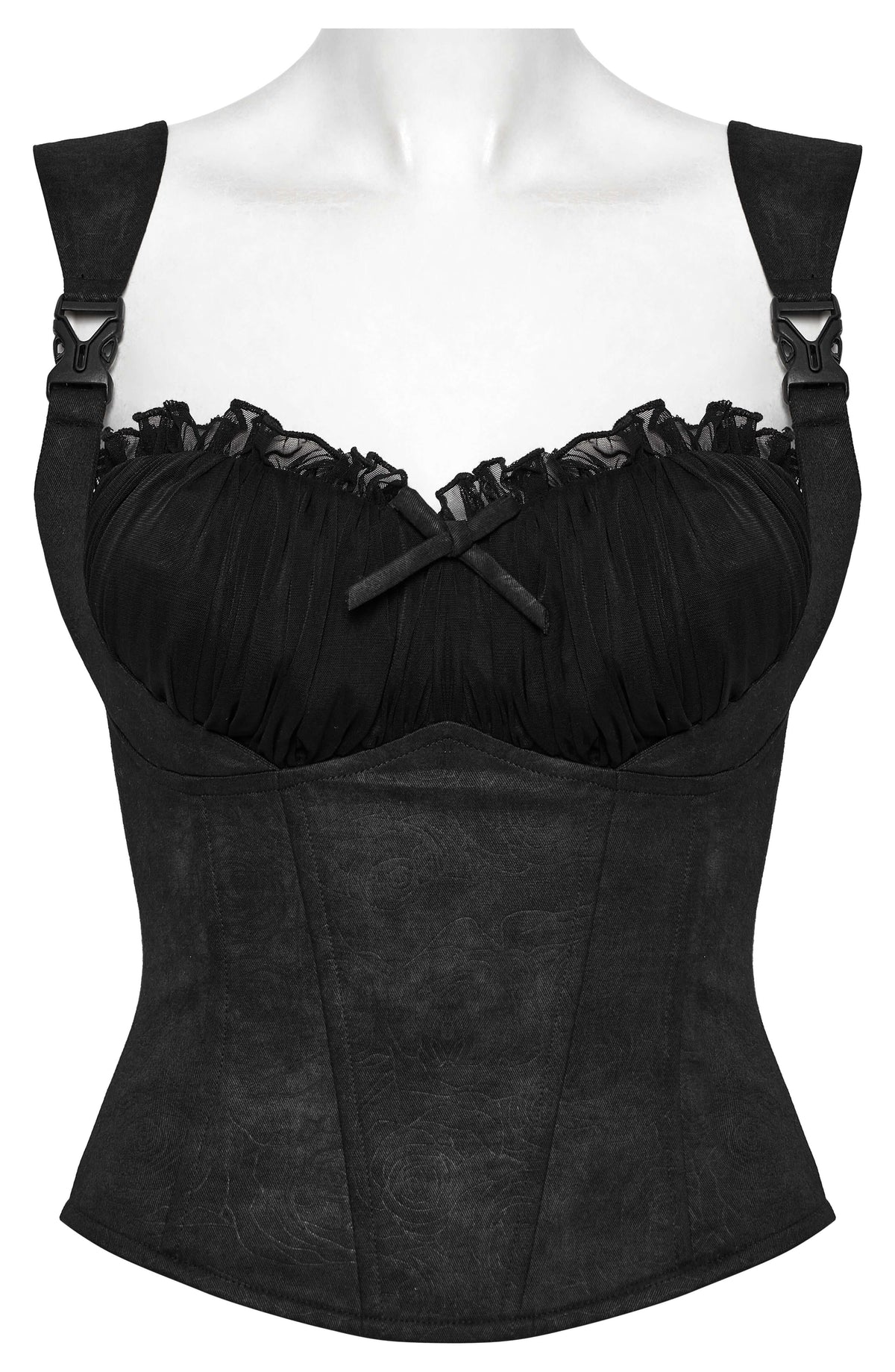 Black Embossed Corset Cami with Buckle Straps | Punk Rave