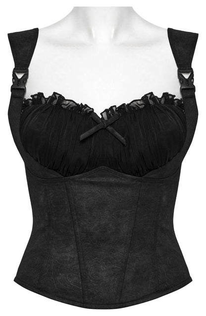 Black Embossed Corset Cami with Buckle Straps | Punk Rave