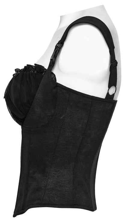 Black Embossed Corset Cami with Buckle Straps | Punk Rave