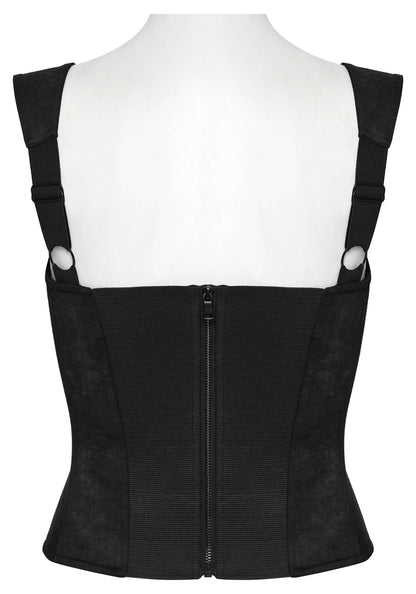 Black Embossed Corset Cami with Buckle Straps | Punk Rave