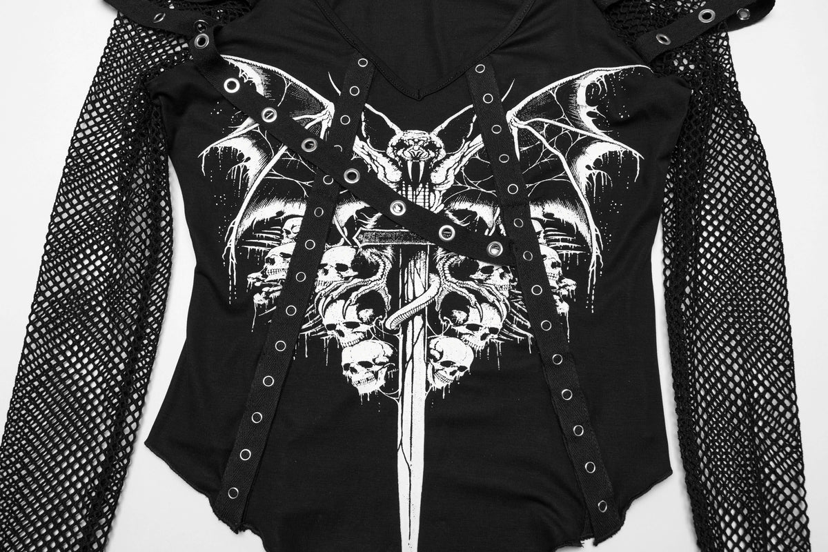 Black Bat Print Rave Top | Punk Rave