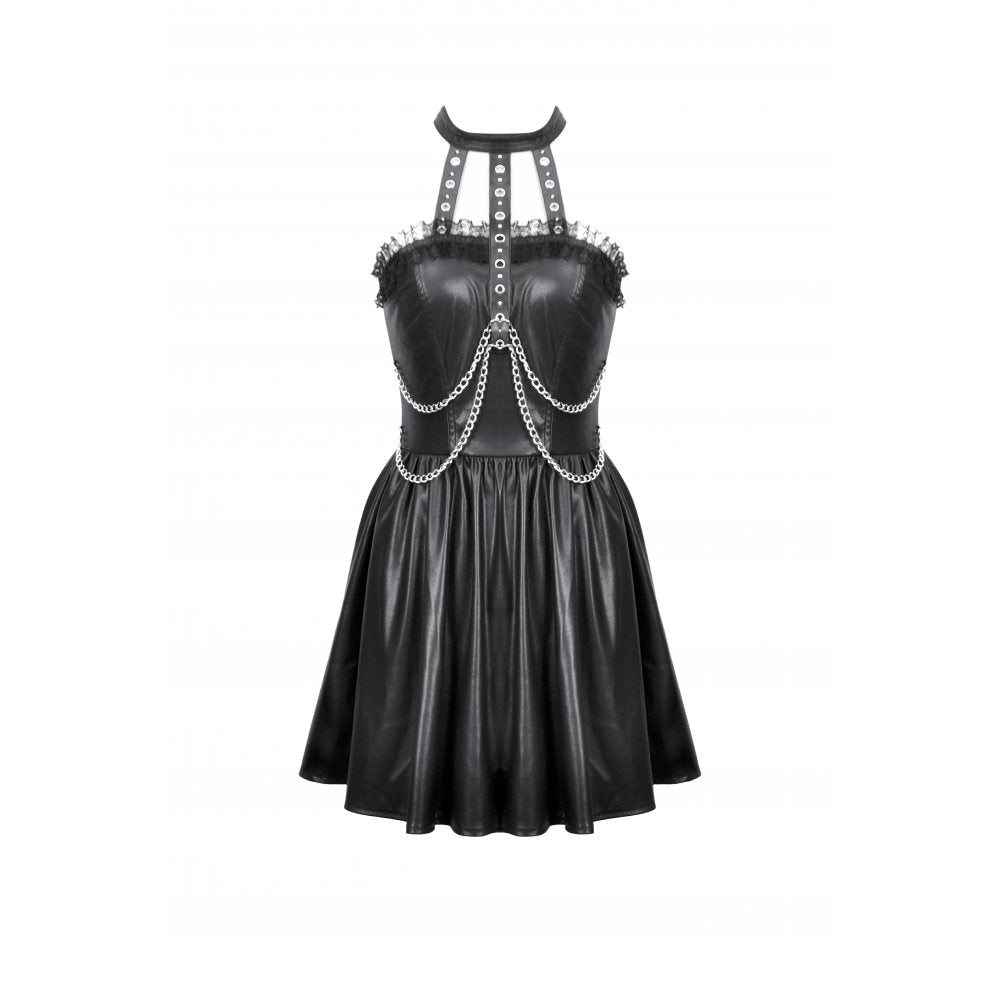 Black Harness Chain Faux Leather Mini Dress | Dark in Love