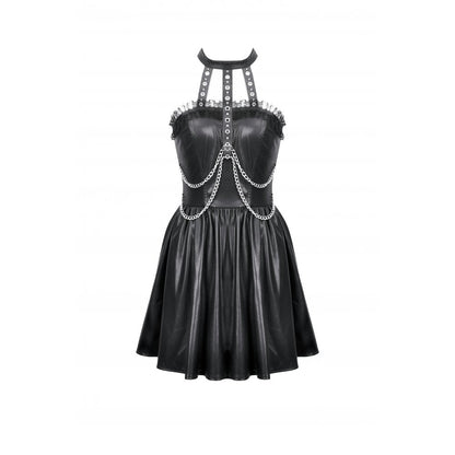 Black Harness Chain Faux Leather Mini Dress | Dark in Love