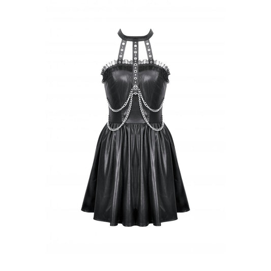 Black Harness Chain Faux Leather Mini Dress | Dark in Love