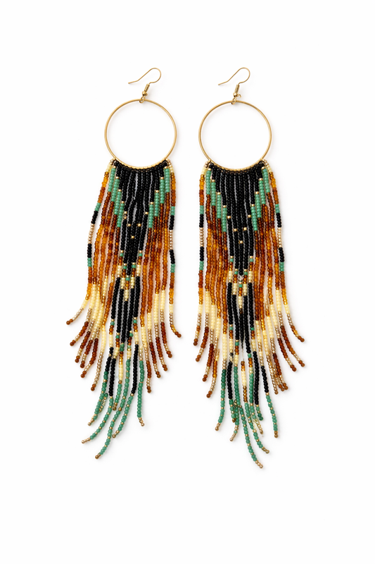 Long Beaded Tassel Hoop Earrings