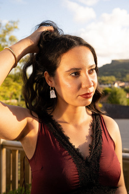 Cute Happy Ghost Hoop Earrings | Halloween Jewellery