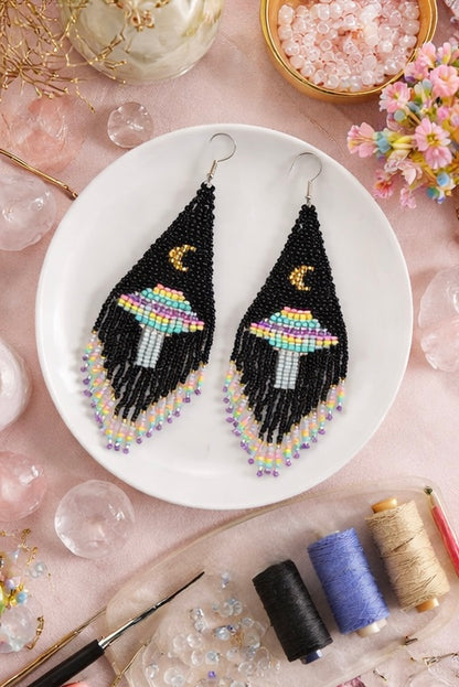 Black Beaded UFO Earrings