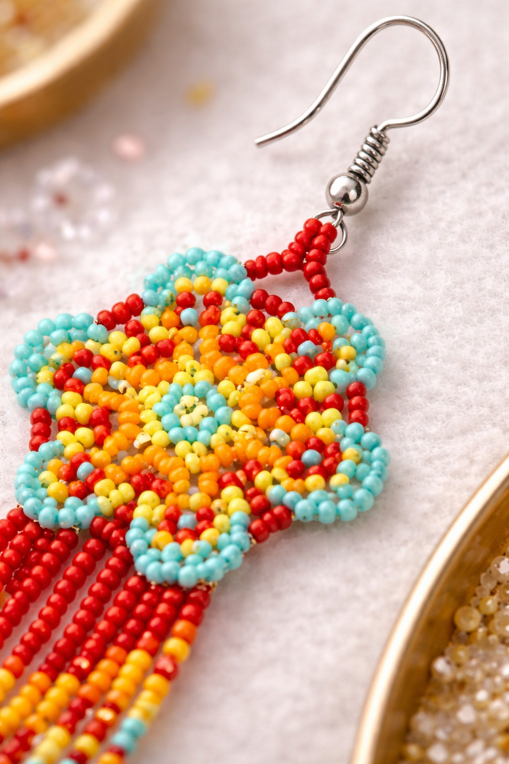 Orange Beaded Hippie Flower Earrings