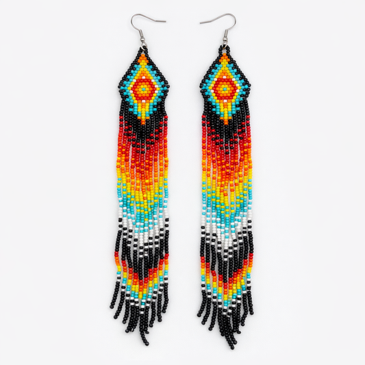 Beaded Earrings - Handmade Hypoallergenic Ethnic Extra Long Fringe