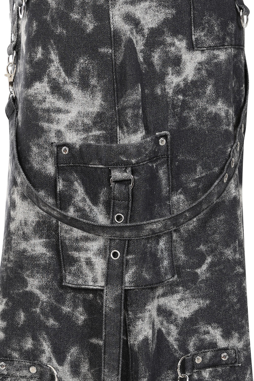 Black Acid-Wash Utility Midi Skirt with O-Rings & Chains | Banned Apparel
