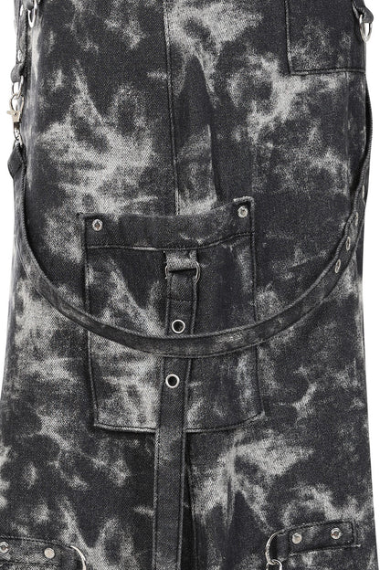 Black Acid-Wash Utility Midi Skirt with O-Rings & Chains | Banned Apparel