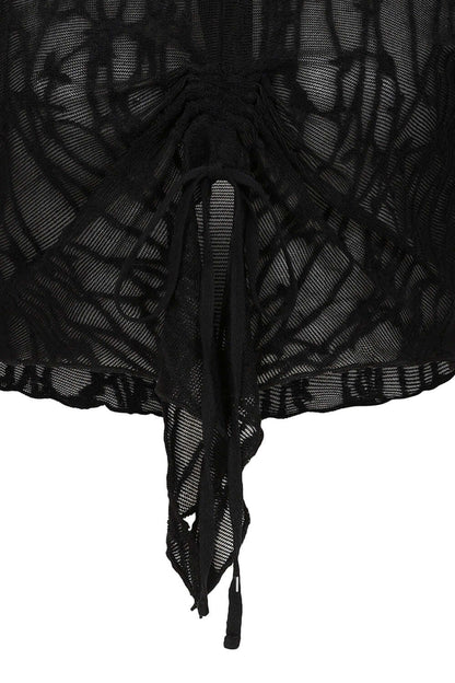 Black Sheer Lace Cropped Top with Flared Sleeves | Banned Apparel