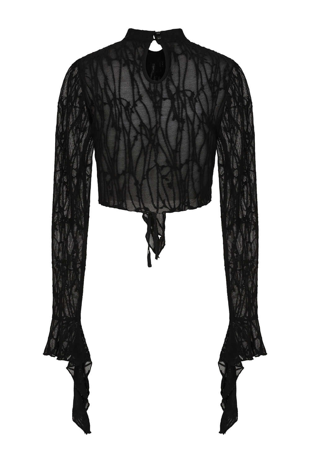 Black Sheer Lace Cropped Top with Flared Sleeves | Banned Apparel