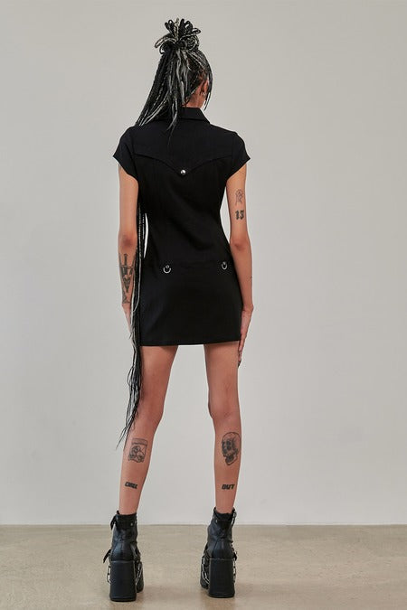 Black Fitted Zip Mini Dress with Eyelet Straps | Banned Apparel