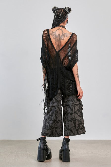 Black Shredded Mesh Rave Top | Banned Apparel