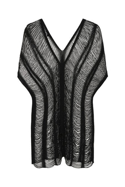 Black Shredded Mesh Rave Top | Banned Apparel