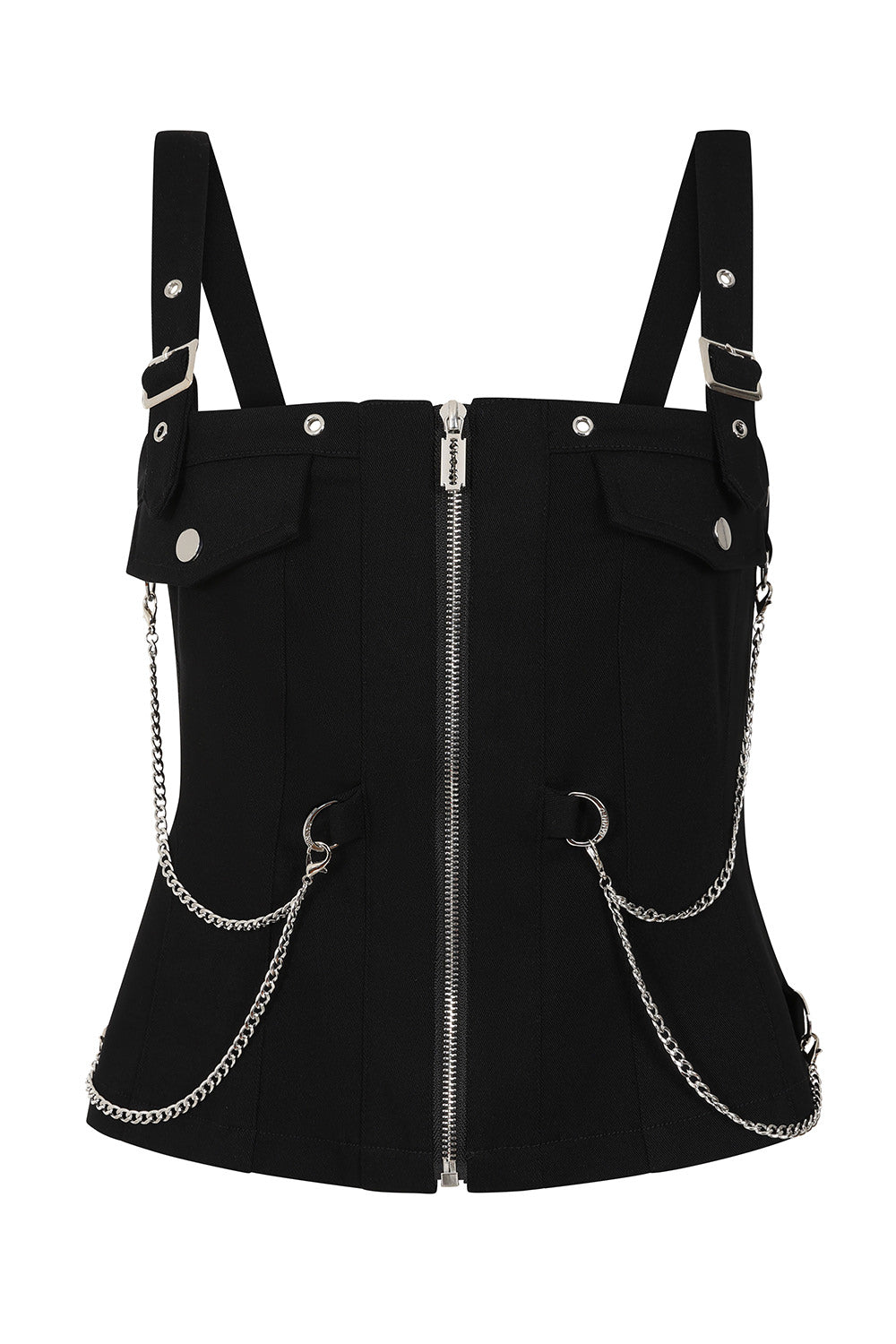 Black Chain Detail Zip Front Top | Banned Apparel