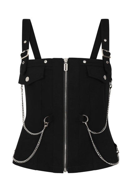 Black Chain Detail Zip Front Top | Banned Apparel