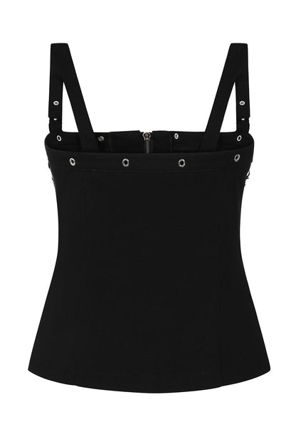 Black Chain Detail Zip Front Top | Banned Apparel