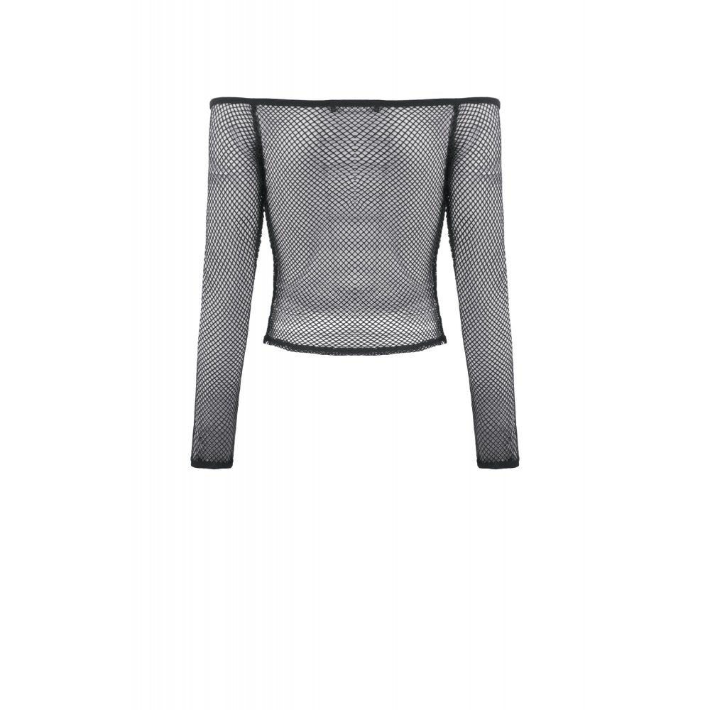 Black Fishnet Off-Shoulder Rave Top | Dark in Love