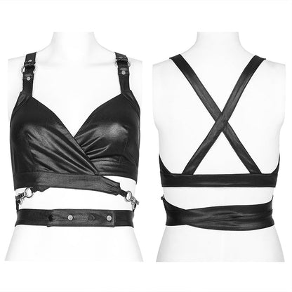 Black Cross Strap Rave Crop Top | Punk Rave