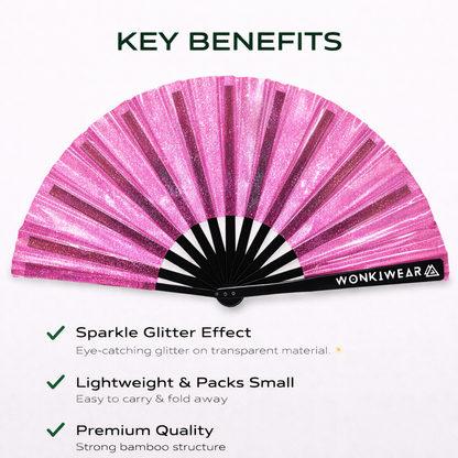 Transparent Pink Disco Glitter XL Festival Fan
