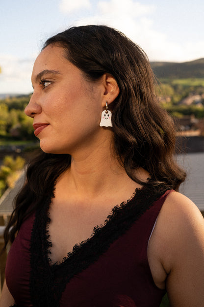 Cute Happy Ghost Hoop Earrings | Halloween Jewellery