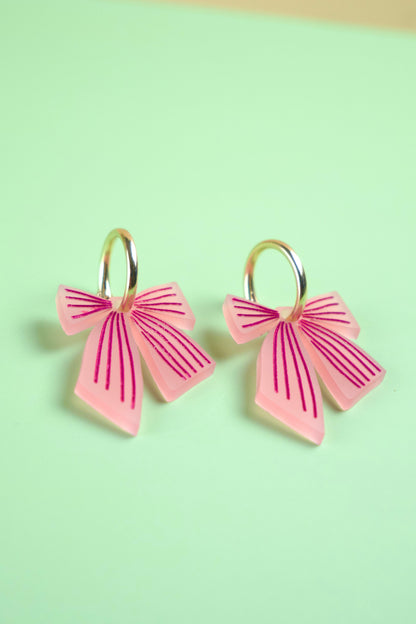Pink Striped Bow Hoop Earrings | Bow Jewellery