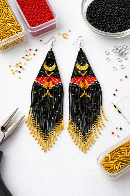 Long Beaded Moth Fringe Earrings