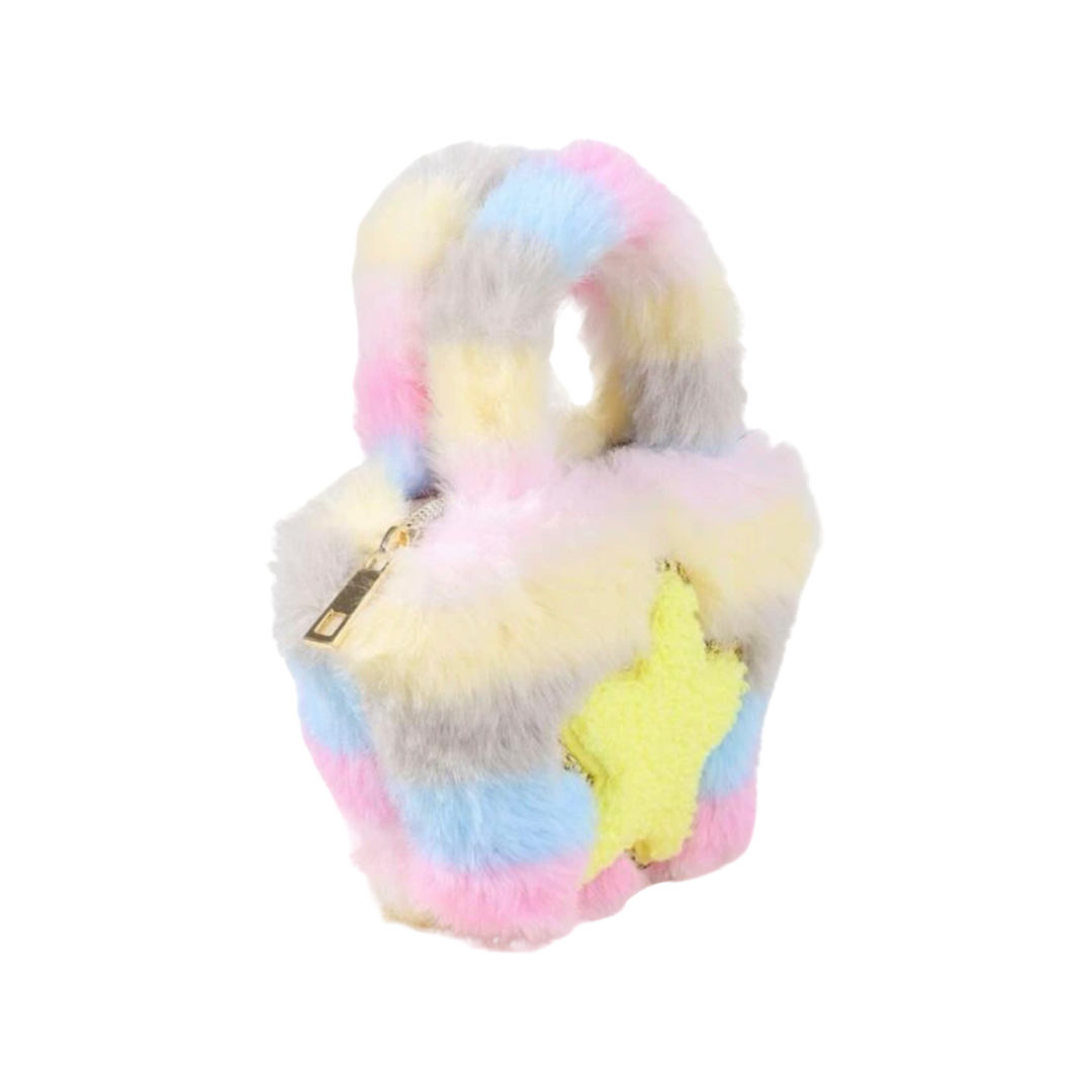 Mini Fluffy Coin Purse - Pastel ombré tie dye with star