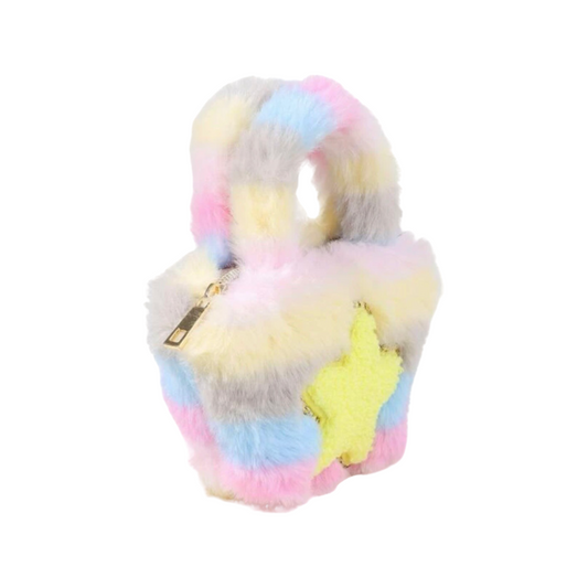 Mini Fluffy Coin Purse - Pastel ombré tie dye with star