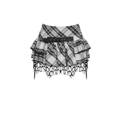 Black & White Checkered Ruffle Mini Skirt with Messy Net Hem | Dark in Love