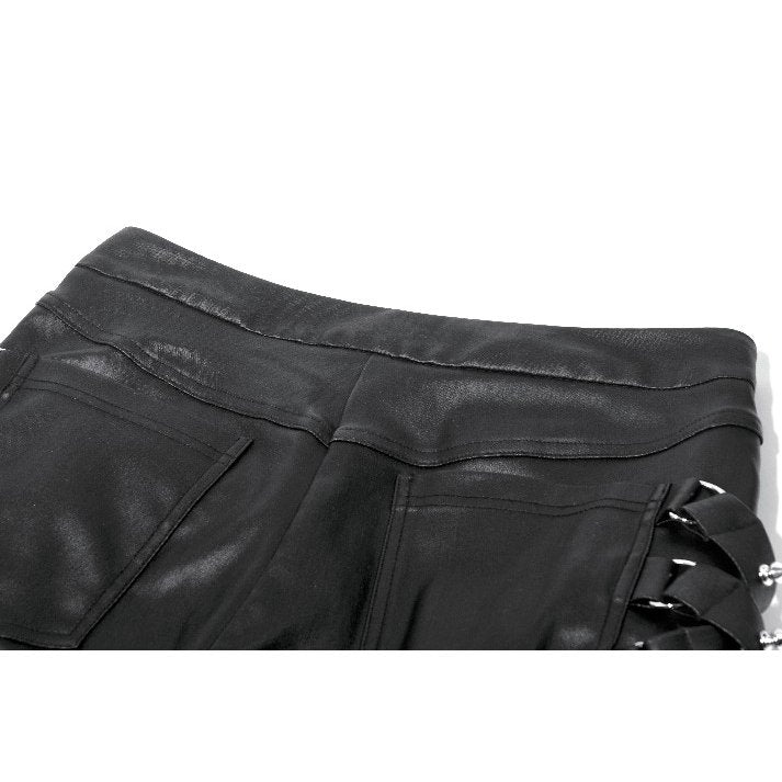 Black Leather-Look Strap Detail Rave Trousers | Dark in Love