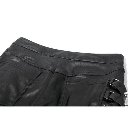 Black Leather-Look Strap Detail Rave Trousers | Dark in Love