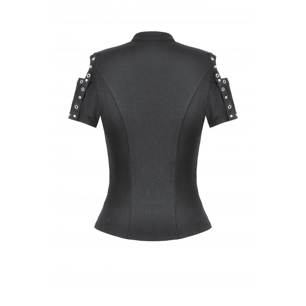 Black Lace Off-Shoulder Top with Studded Shoulder Details | Dark in Love