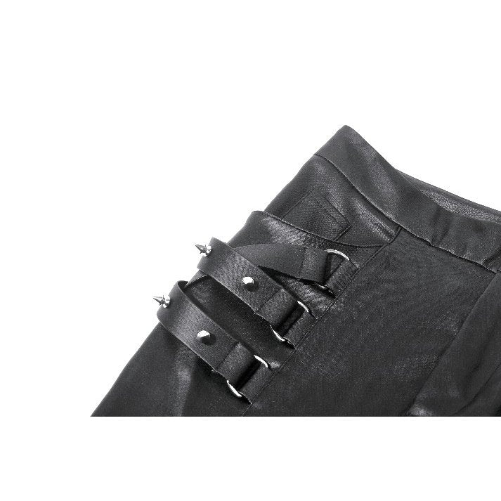 Black Leather-Look Strap Detail Rave Trousers | Dark in Love