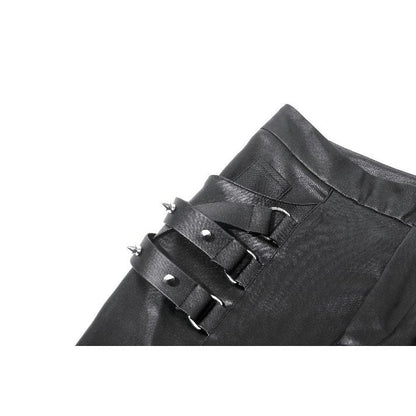 Black Leather-Look Strap Detail Rave Trousers | Dark in Love