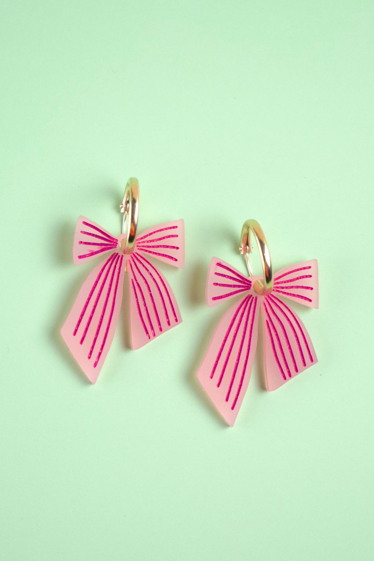 Pink Striped Bow Hoop Earrings | Bow Jewellery