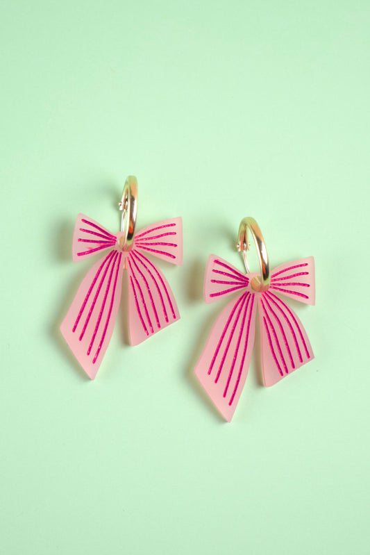 Pink Striped Bow Hoop Earrings | Bow Jewellery