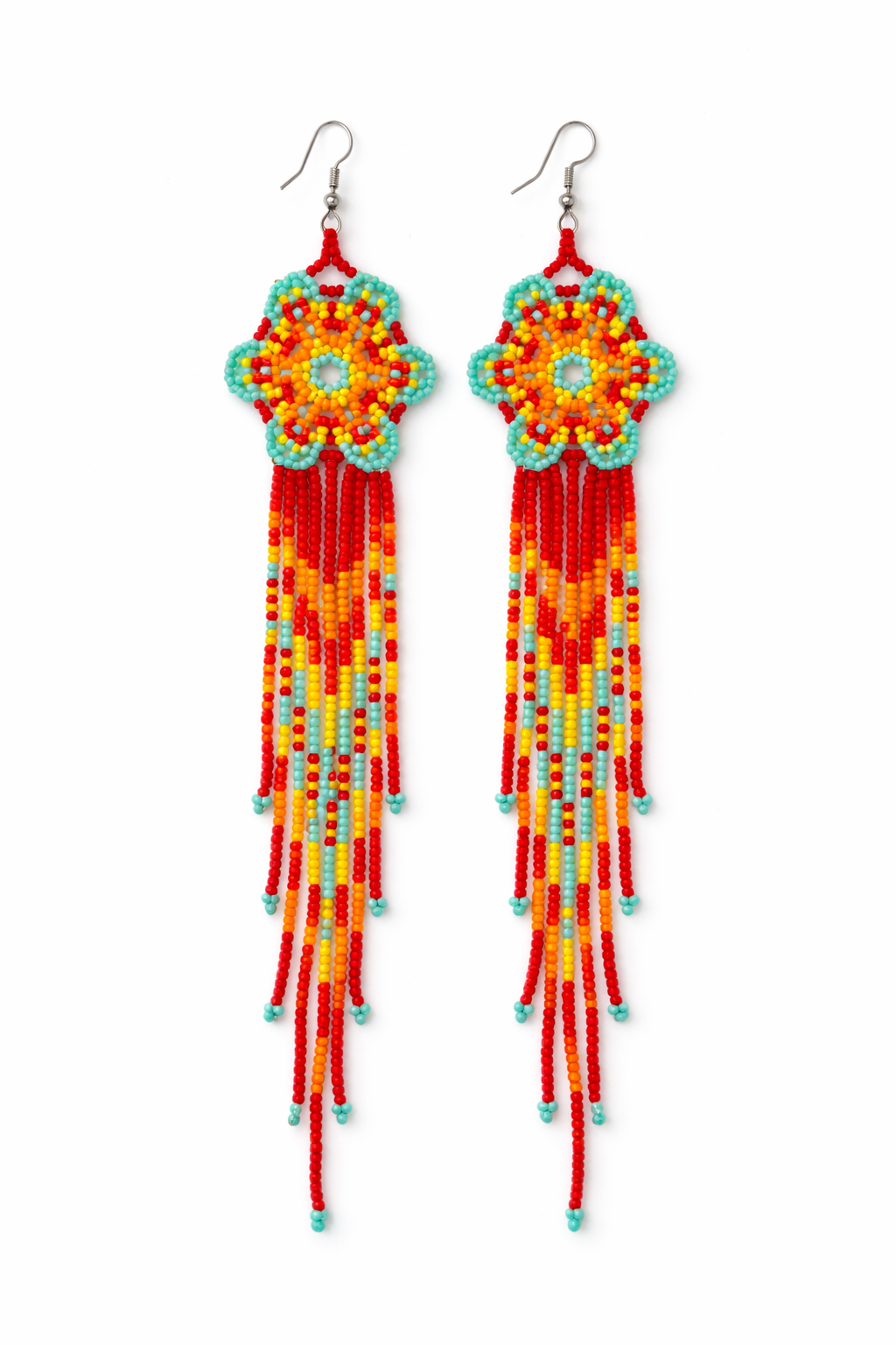 Orange Beaded Hippie Flower Earrings