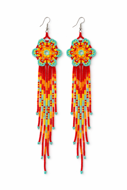 Orange Beaded Hippie Flower Earrings