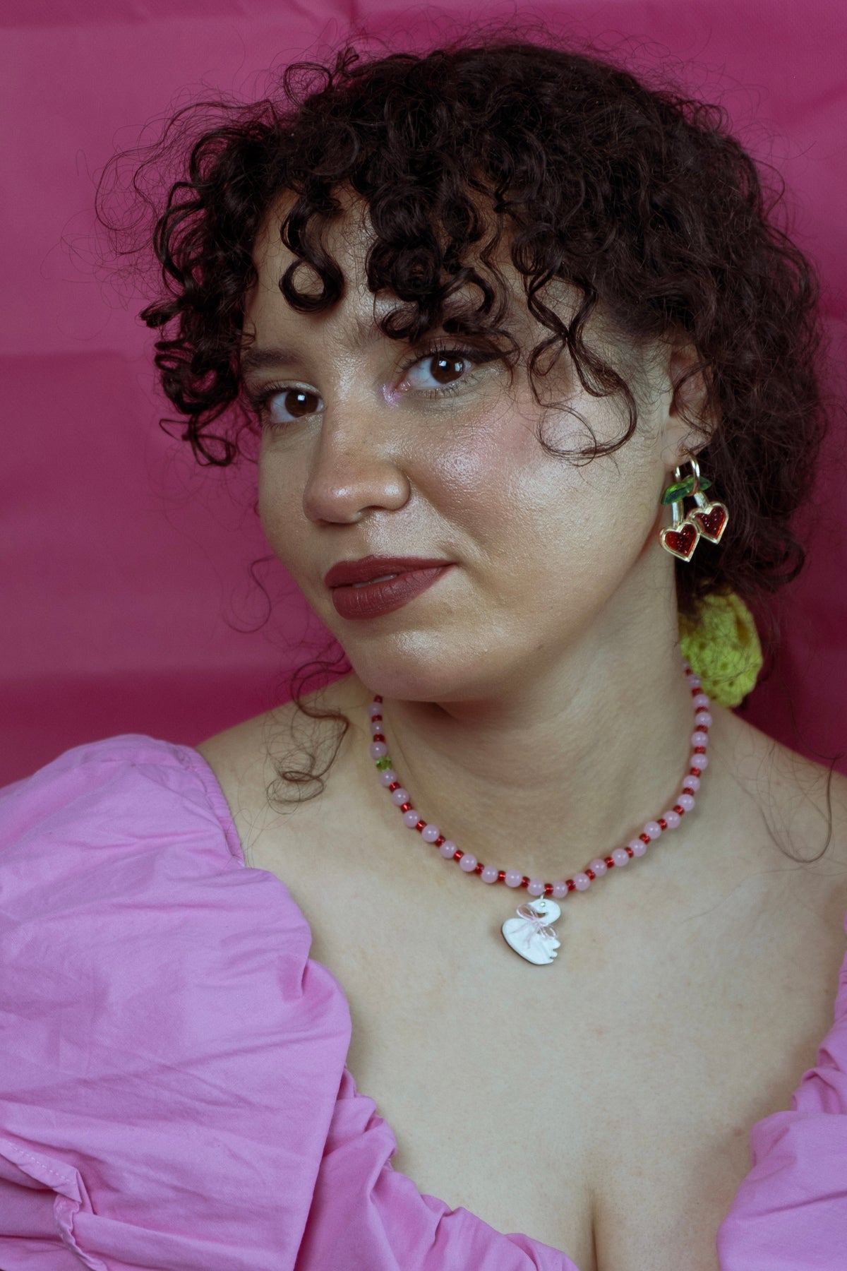 Pink Cherry Heart Hoop Earrings | Cherry Jewellery