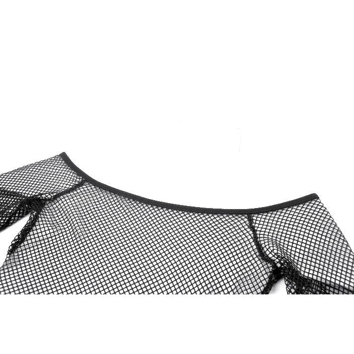 Black Fishnet Off-Shoulder Rave Top | Dark in Love