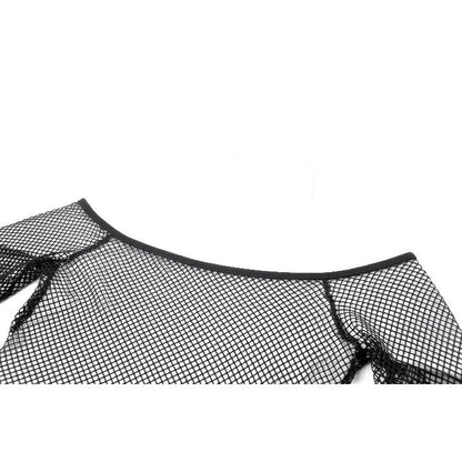 Black Fishnet Off-Shoulder Rave Top | Dark in Love