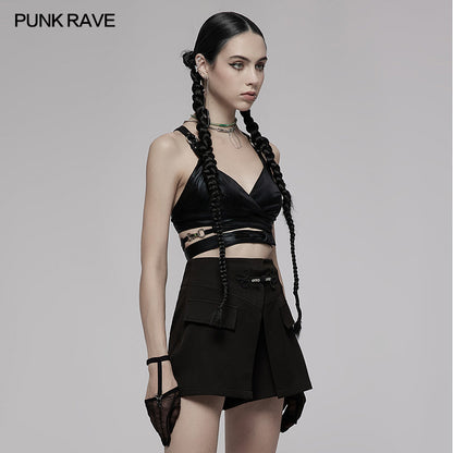 Black Cross Strap Rave Crop Top | Punk Rave